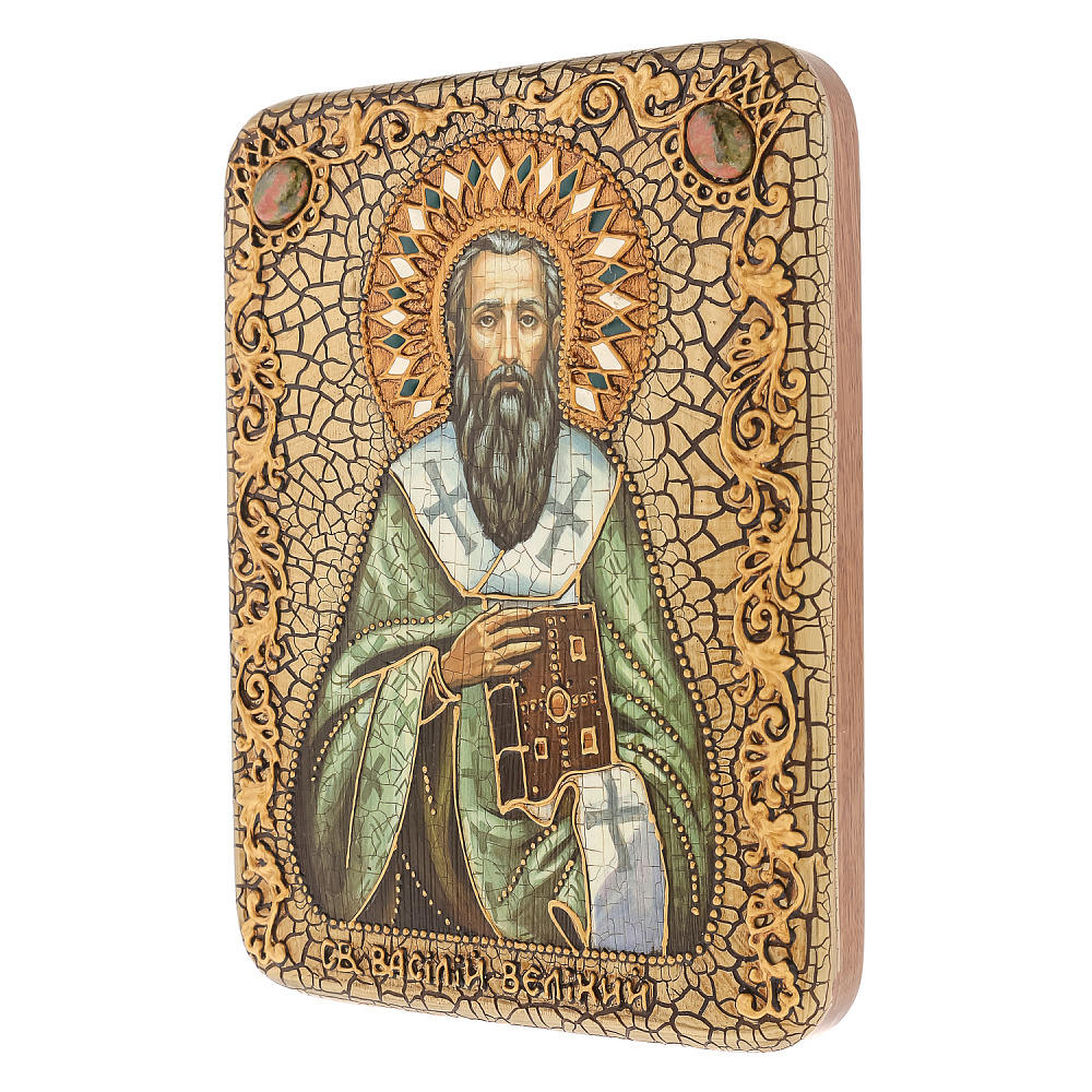 Икона из мореного дуба «Святой Василий Великий» 15х20 см - интернет магазин Русь Велика я фото 3