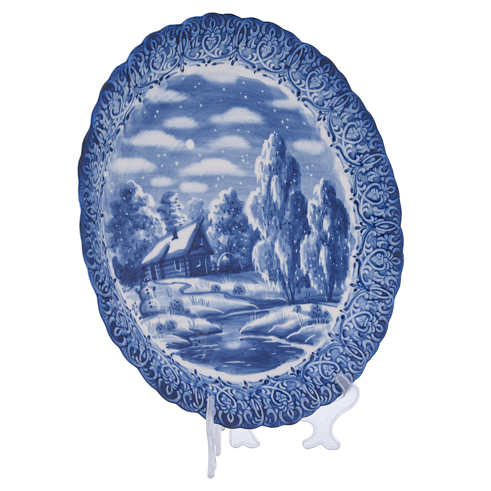 Тарелка декоративная «Зима в деревне». Гжель - интернет магазин Русь Велика я фото 2