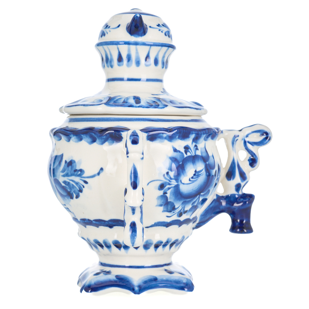 Сувенирный самовар-шкатулка «Бочонок». Гжель - интернет магазин Русь Велика я фото 1