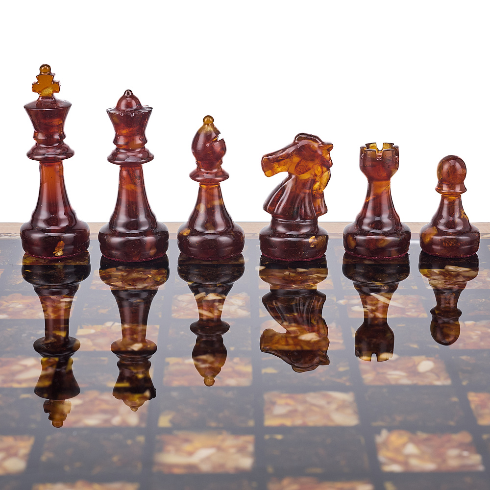 Шахматы с инкрустацией и фигурами из янтаря 28х28 см - интернет магазин Русь Велика я фото 2