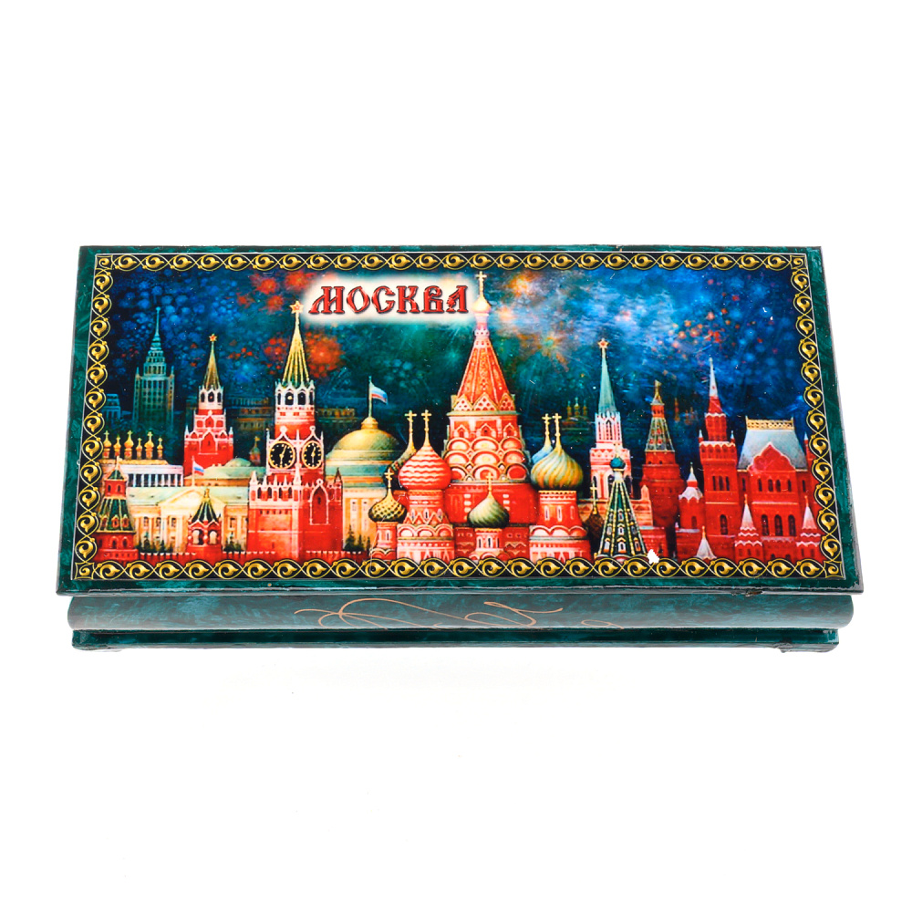 Шкатулка-купюрница из папье-маше с принтом «Москва. Кремль» - интернет магазин Русь Велика я 