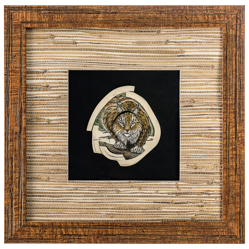 Панно из кости «Рысь» 36 х 36 см - интернет магазин Русь Велика я 