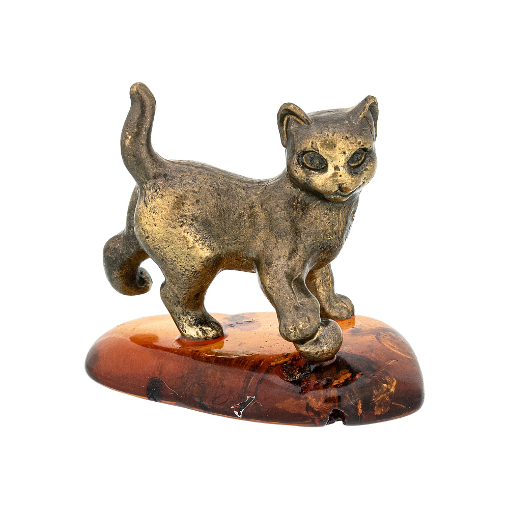 Статуэтка с янтарем «Котенок с клубком» - интернет магазин Русь Велика я 