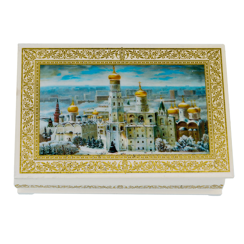 Шкатулка из папье-маше «Зимняя Москва. Храм Христа Спасителя» - интернет магазин Русь Велика я 