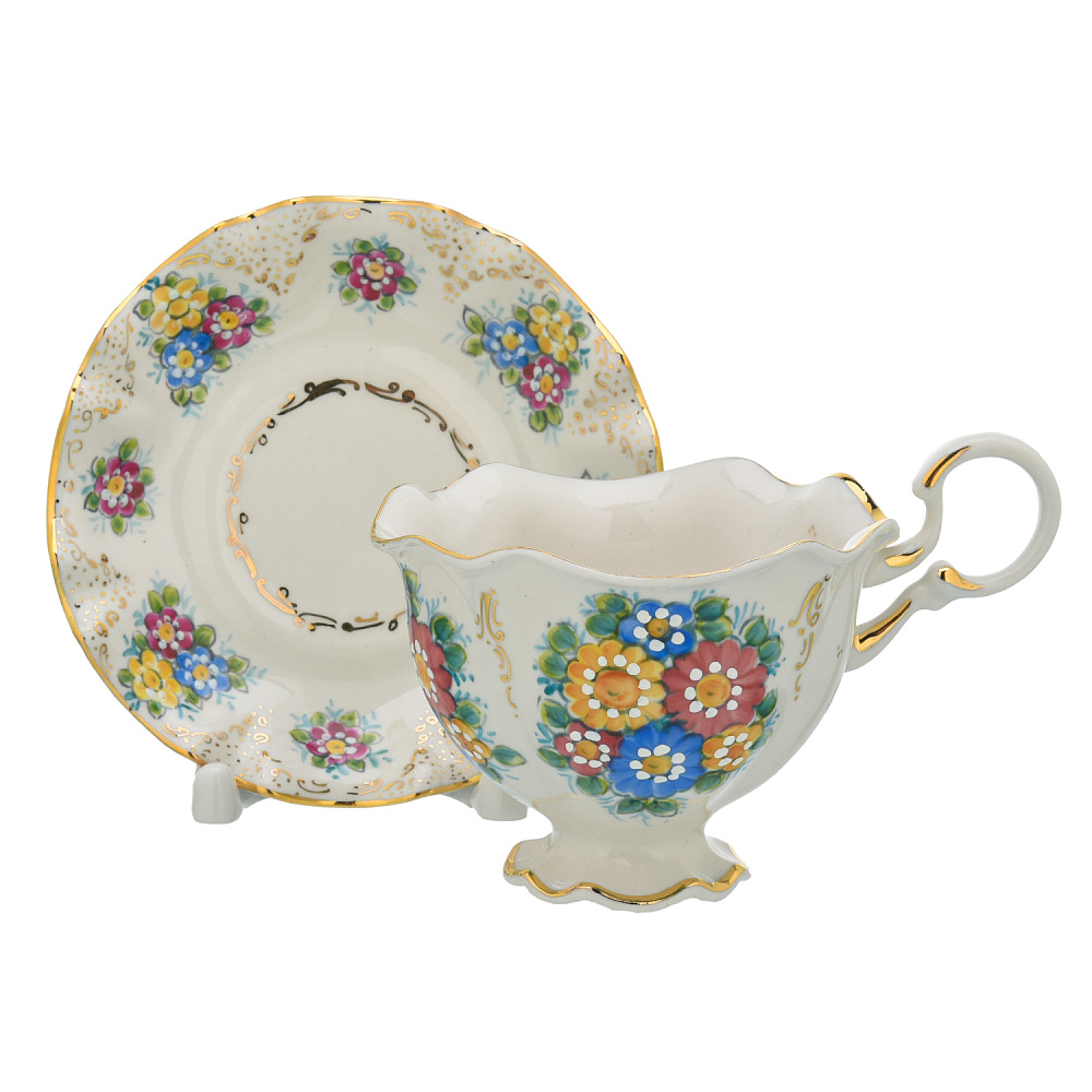 Чайная пара «Снежинка». Гжель в цвете - интернет магазин Русь Велика я 