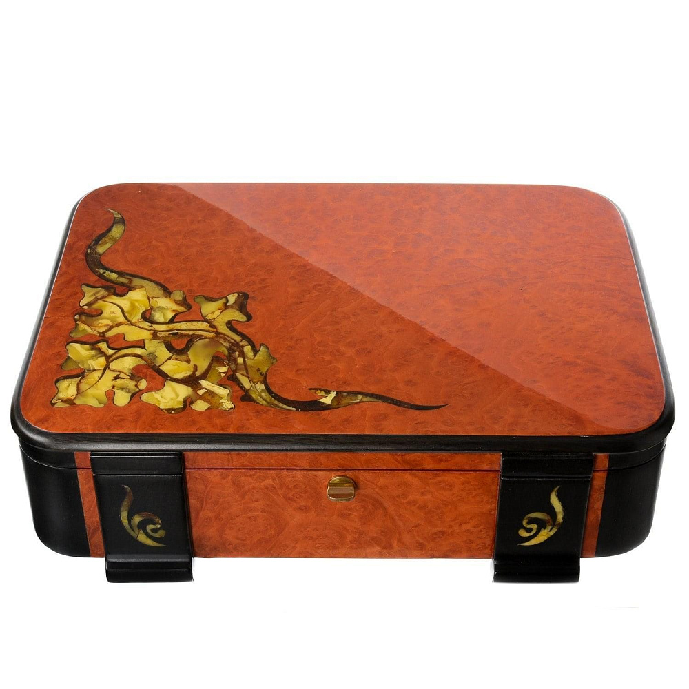 Деревянная шкатулка с янтарем на замке «Донна» - интернет магазин Русь Велика я фото 1