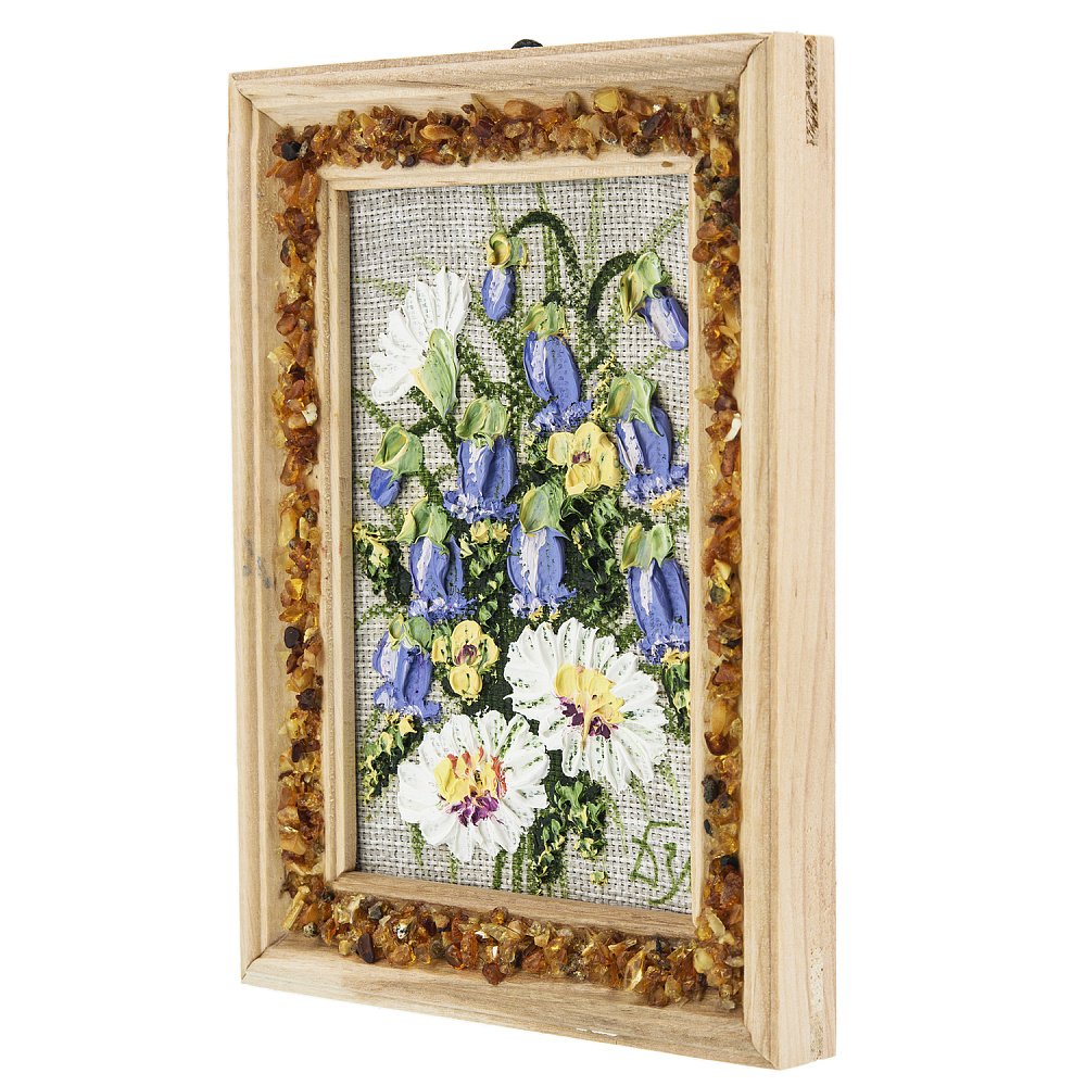 Панно в янтарной раме «Букет цветов» 12,5х16,5 см - интернет магазин Русь Велика я фото 1