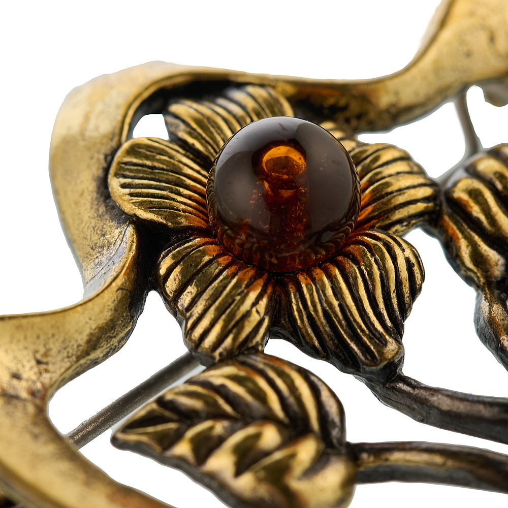 Брошь с янтарем «Цветок лютик» - интернет магазин Русь Велика я фото 1