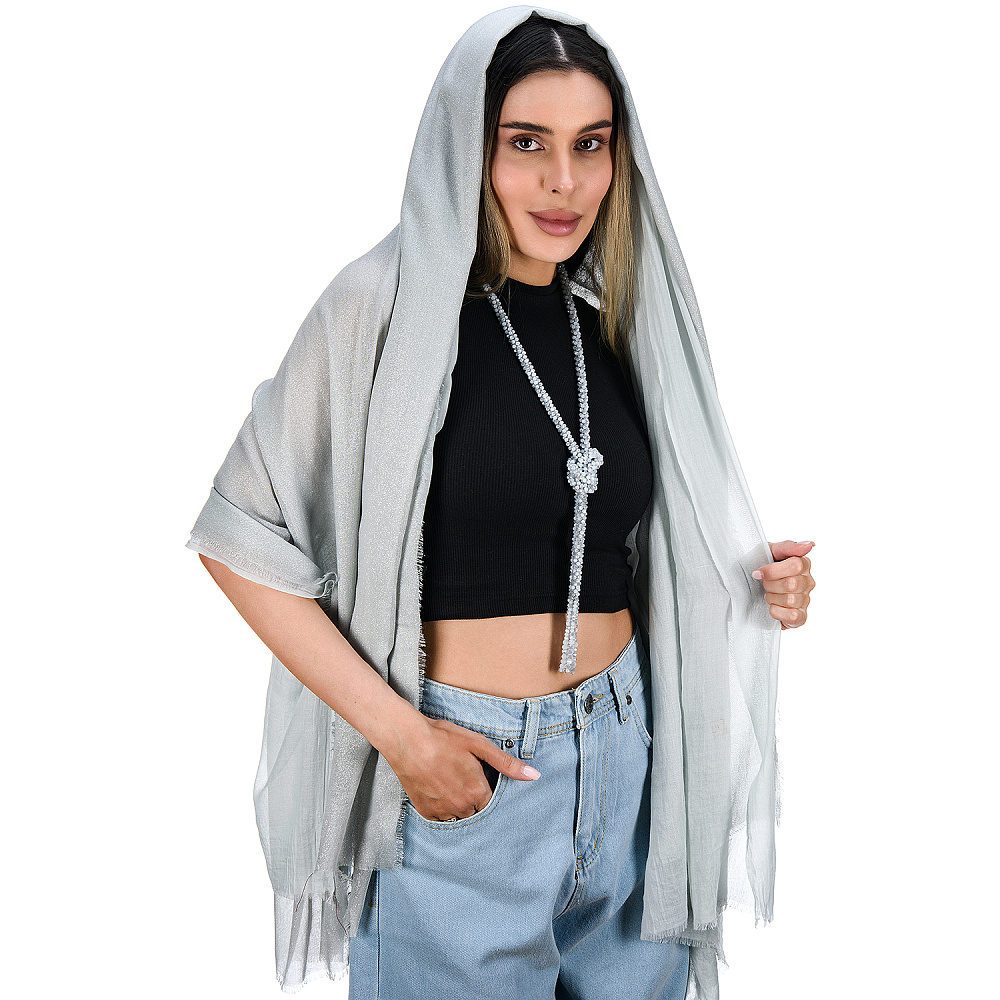 Набор парных палантинов с бусами-жгутом «Дуэт». Серый - интернет магазин Русь Велика я фото 2