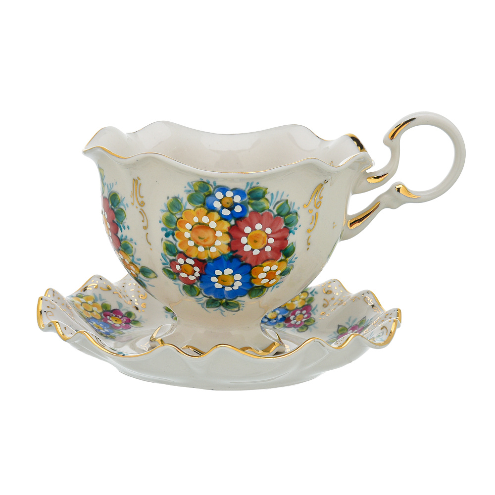 Чайная пара «Снежинка». Гжель в цвете - интернет магазин Русь Велика я фото 1