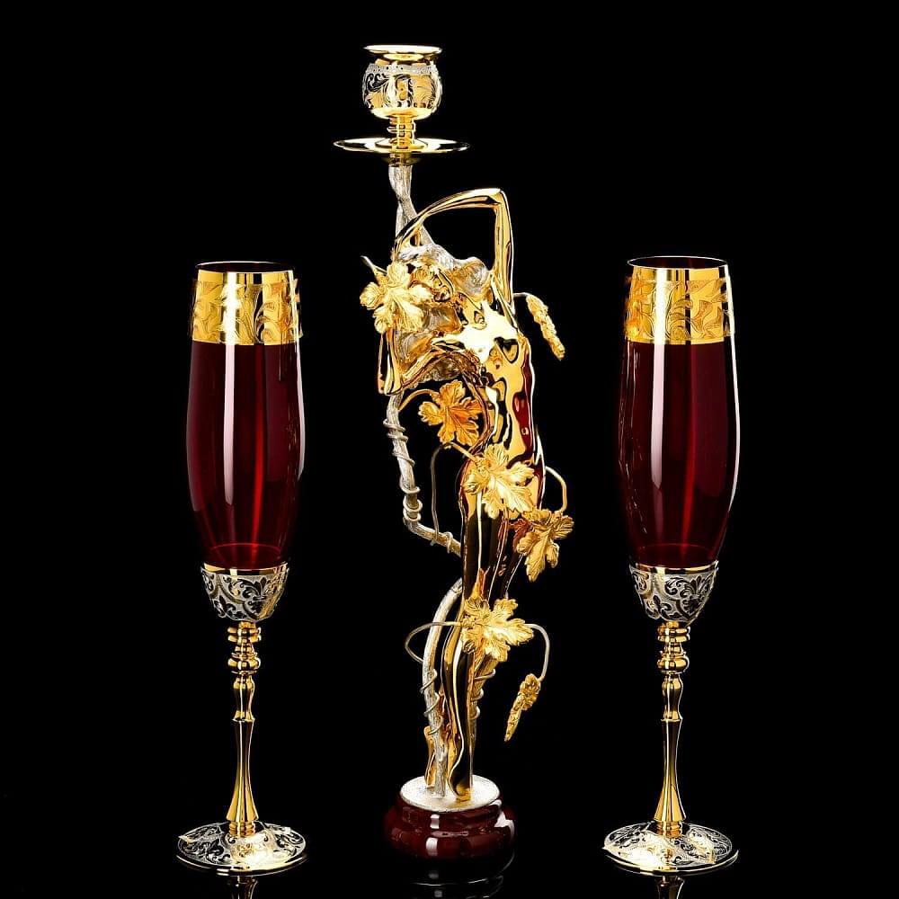 Набор под шампанское «Романтик» (2 бокала, подсвечник) Златоуст - интернет магазин Русь Велика я 