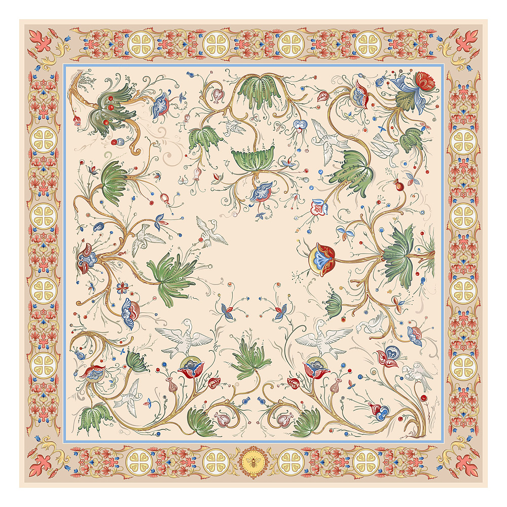 Платок шелковый «Зачатьевская монастырская роспись» 90х90 см - интернет магазин Русь Велика я 