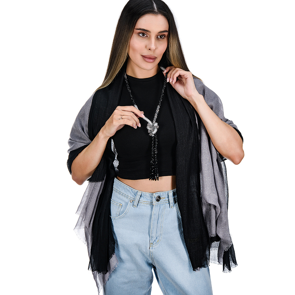 Набор парных палантинов с бусами-жгутом «Дуэт». Серебристо-черный - интернет магазин Русь Велика я 