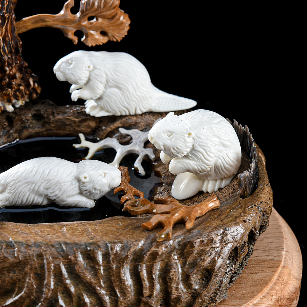 Скульптура из рога лося «Бобры» - интернет магазин Русь Велика я фото 2