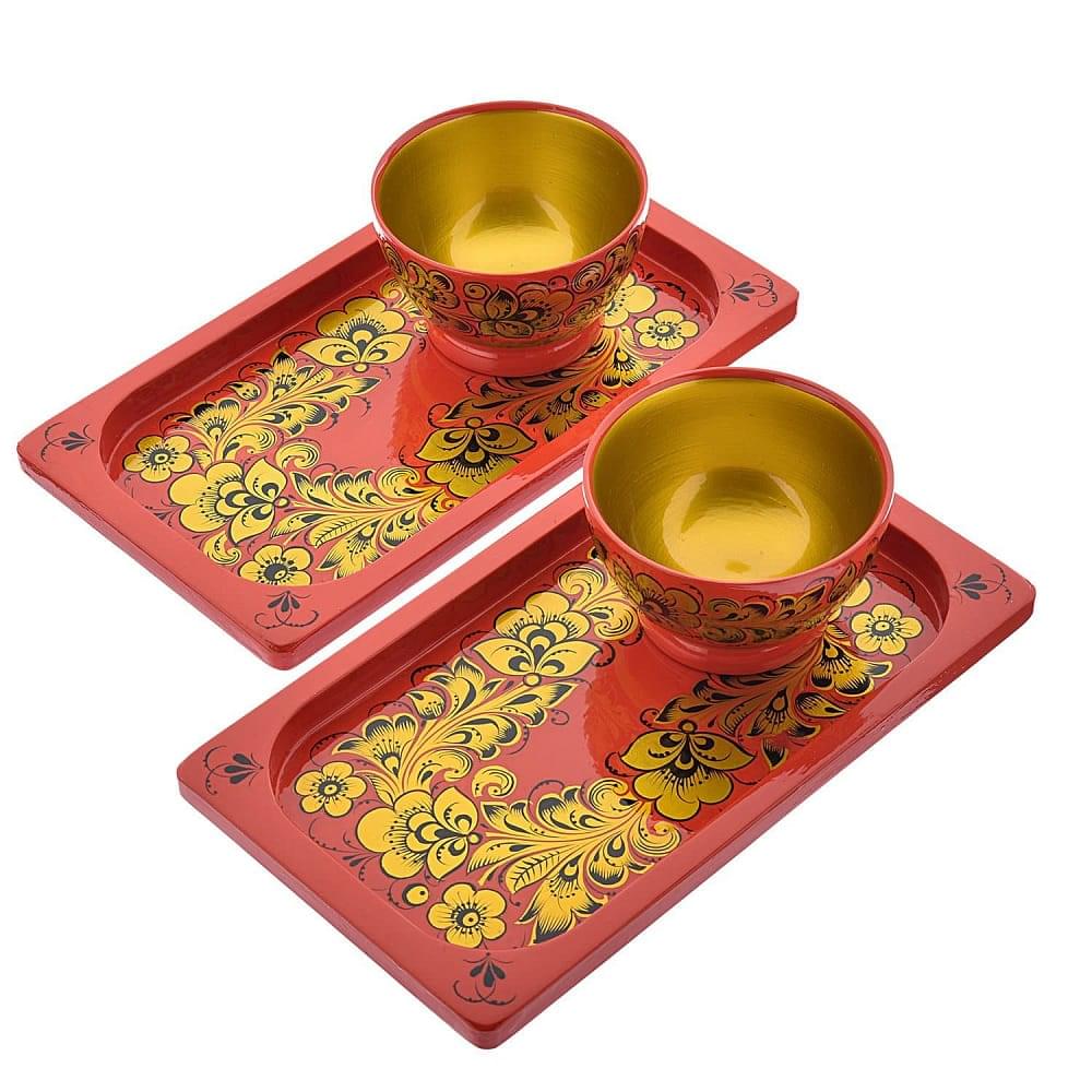 Набор для суши на двоих с соусниками и палочками. Роспись Хохлома - интернет магазин Русь Велика я фото 4