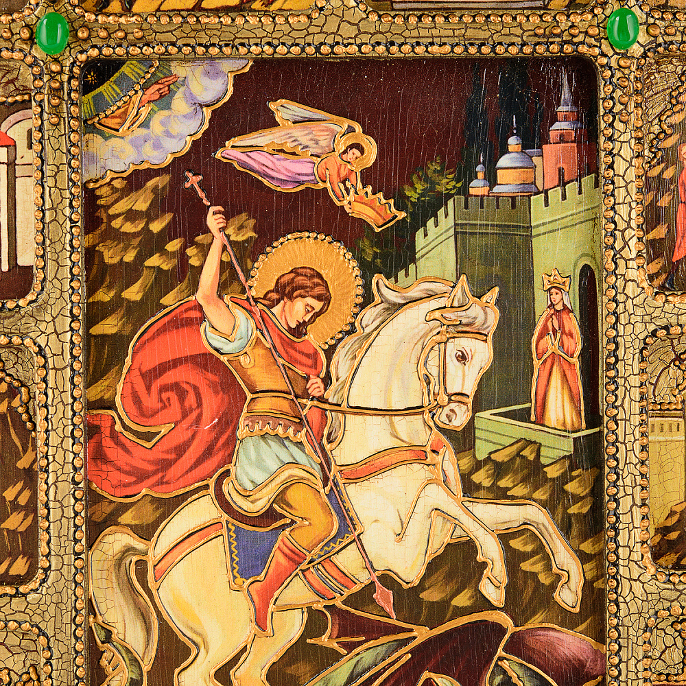 Икона из мореного дуба «Чудо Св. Георгия о змие» 30х37 см - интернет магазин Русь Велика я фото 3