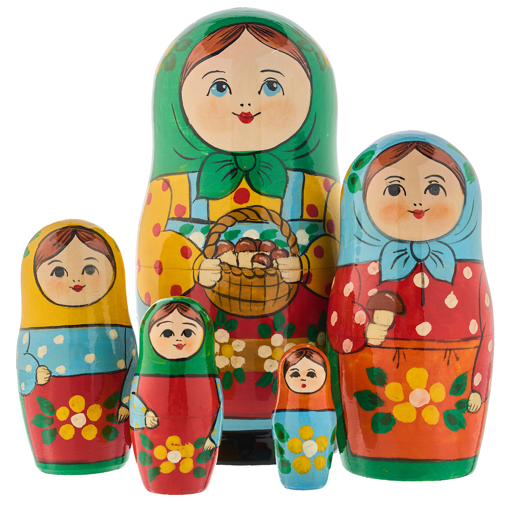 Матрешка «Традиционная с корзинкой» 5 мест - интернет магазин Русь Велика я 