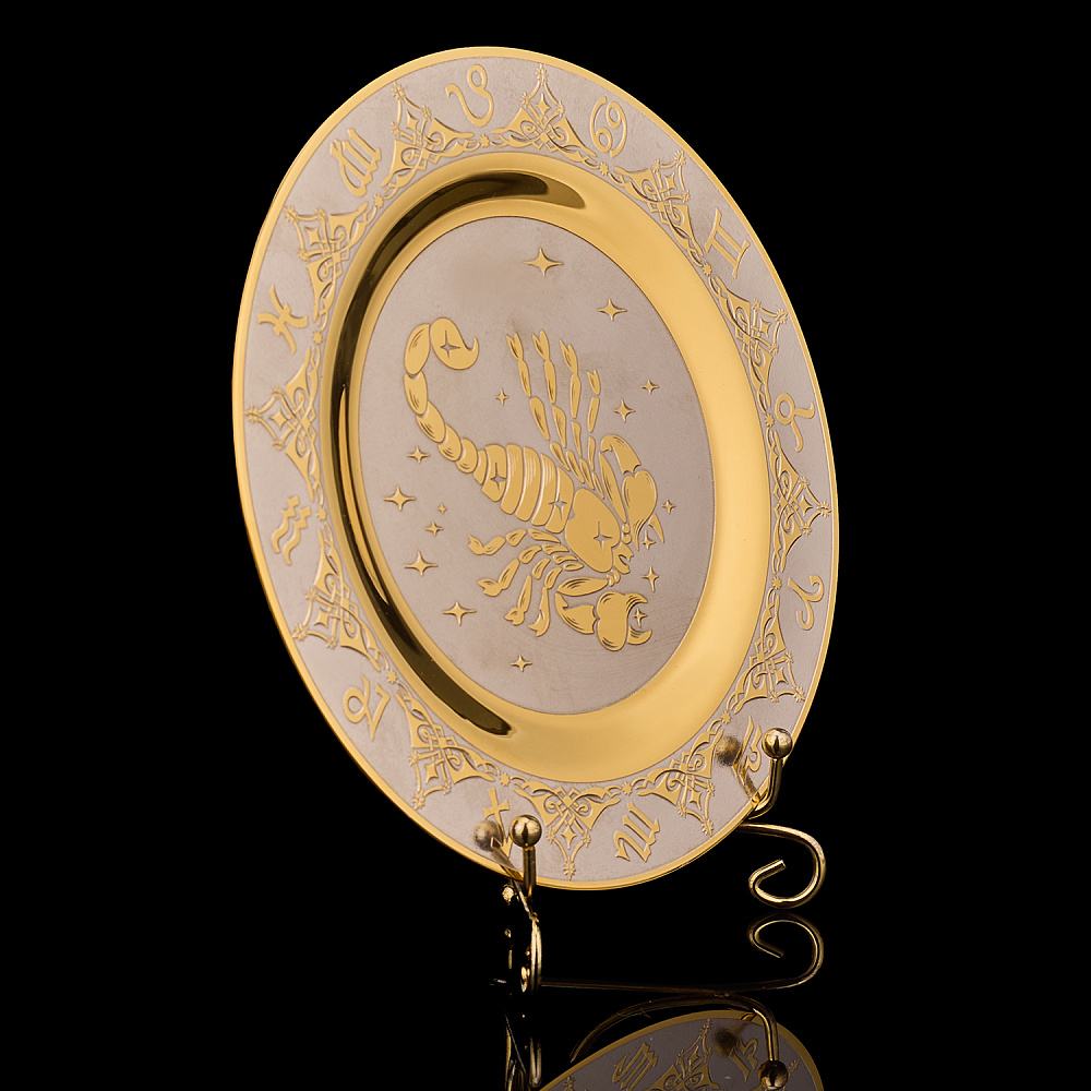 Тарелка декоративная с позолотой «Знак зодиака Скорпион». Златоуст - интернет магазин Русь Велика я фото 1