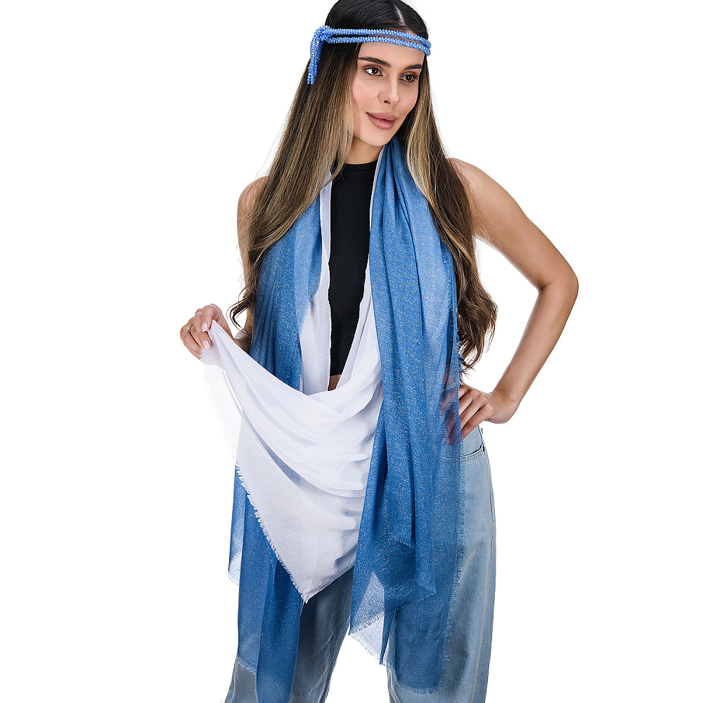 Набор парных палантинов с бусами-жгутом «Дуэт». Бело-голубой - интернет магазин Русь Велика я фото 1