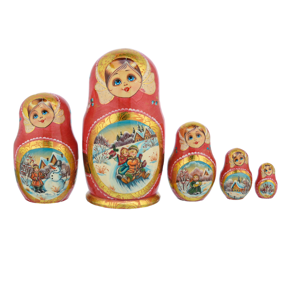 Матрешка «Дети на санках» 5 мест - интернет магазин Русь Велика я фото 2