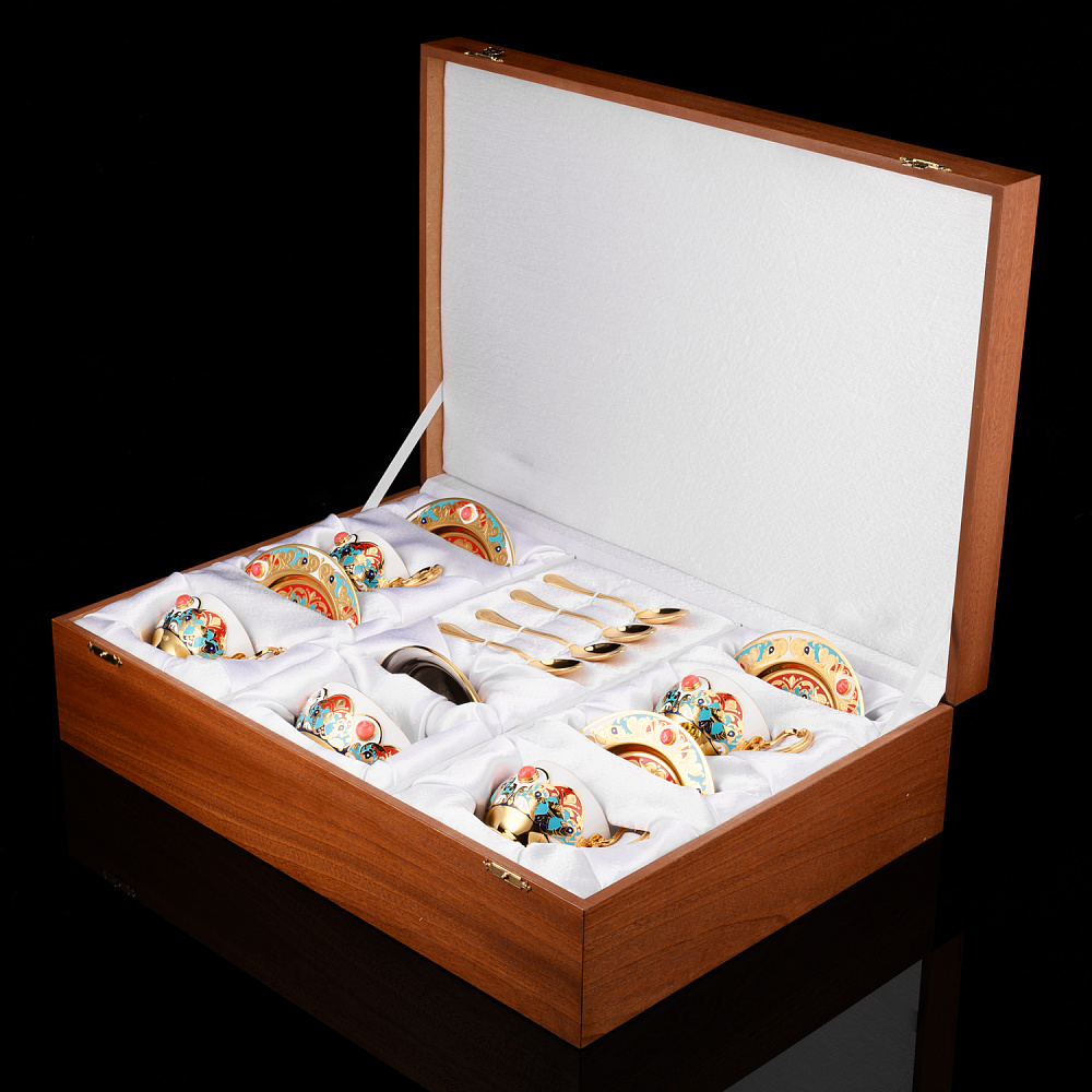 Чайный сервиз с позолотой и эмалью на 4 персоны «Купеческий». Златоуст - интернет магазин Русь Велика я фото 10