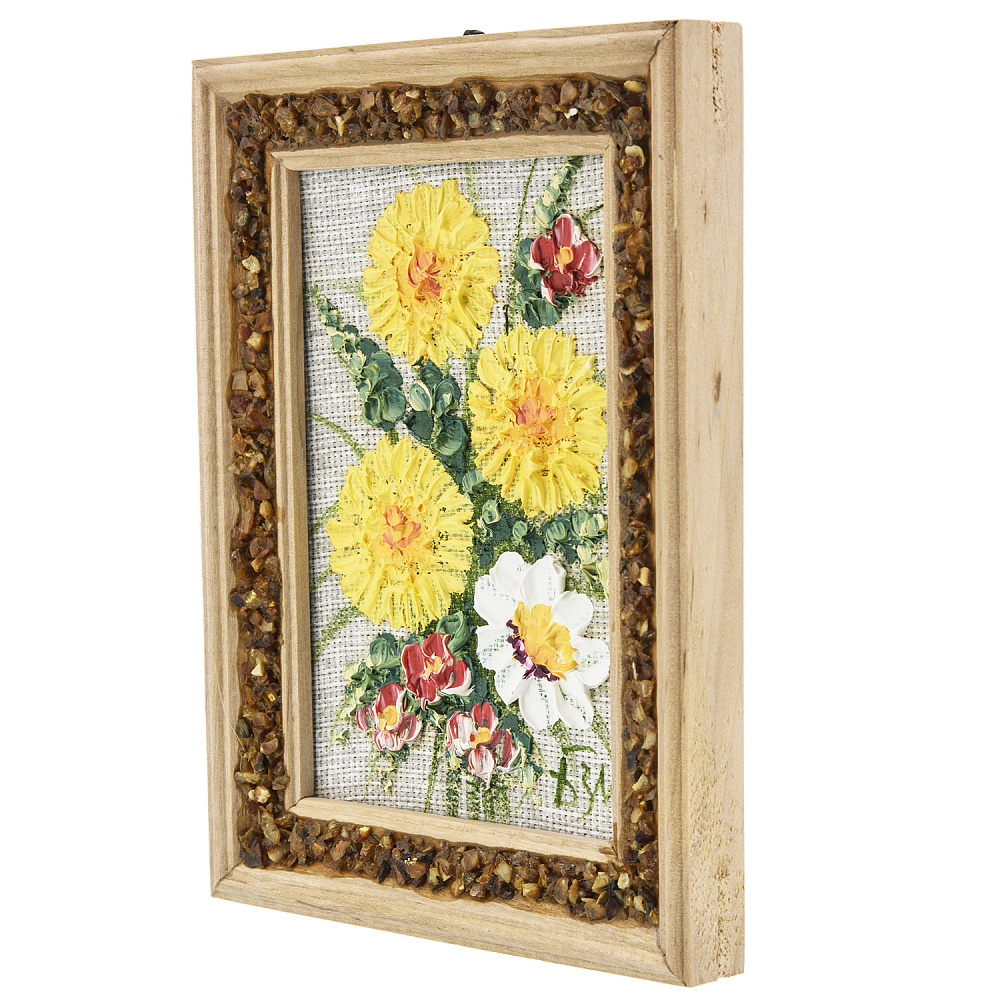 Панно в янтарной раме «Букет цветов» 12,5х16,5 см - интернет магазин Русь Велика я фото 1
