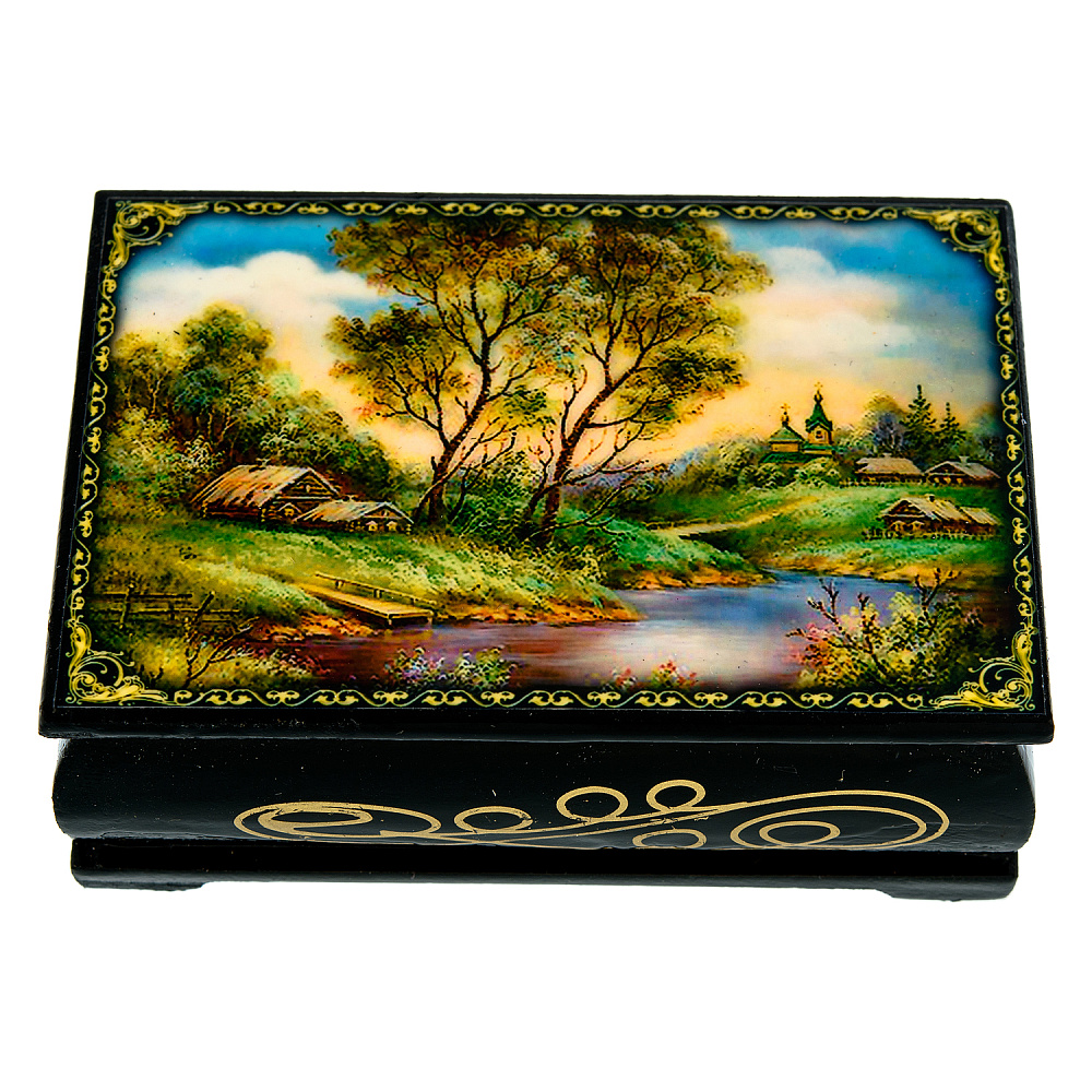 Шкатулка из папье-маше «Летний пейзаж» - интернет магазин Русь Велика я 