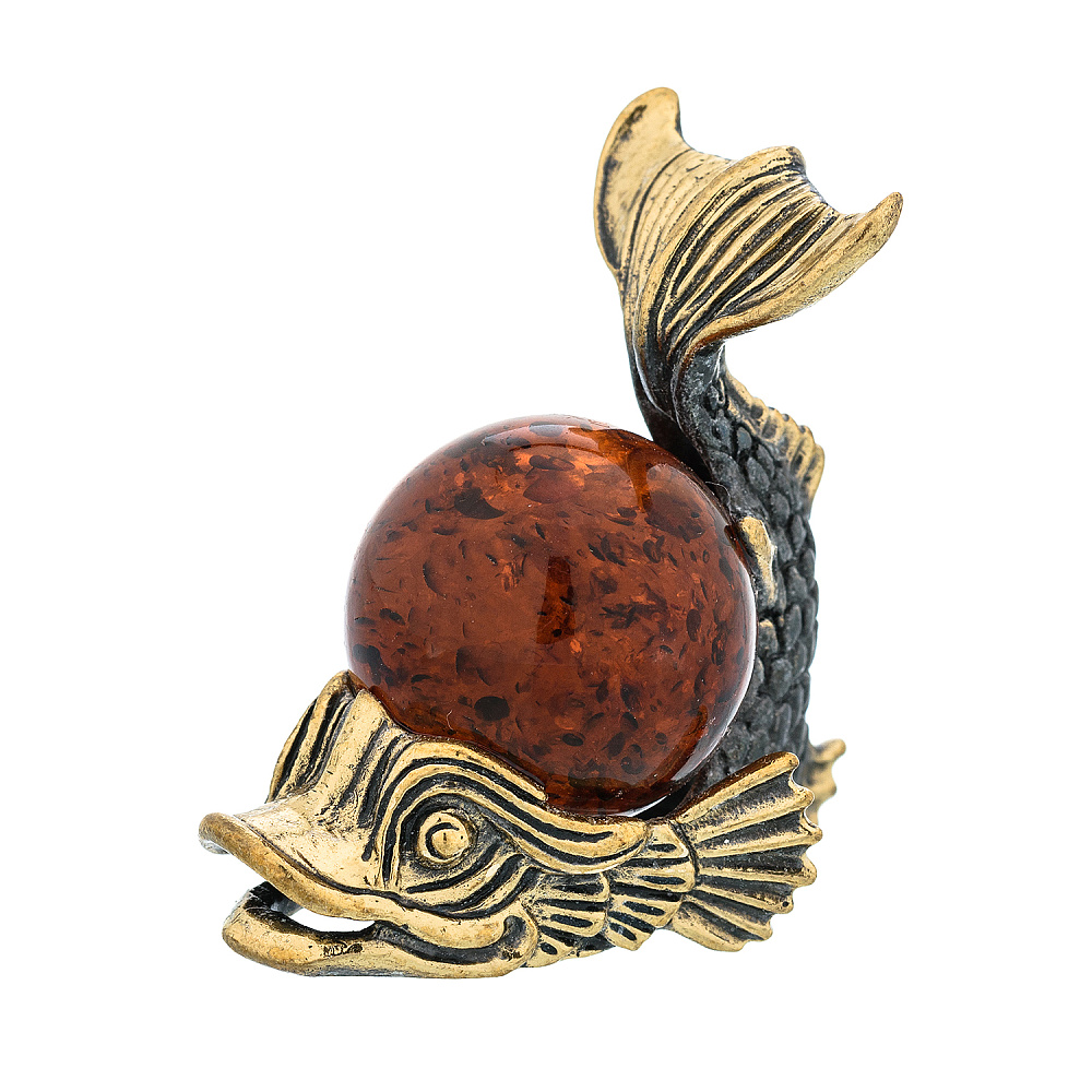 Статуэтка с янтарем «Карп с шаром» - интернет магазин Русь Велика я фото 3