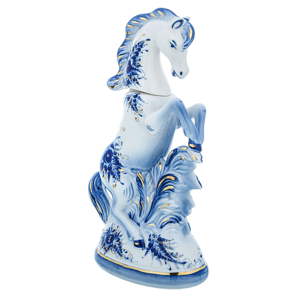 Штоф «Конь». Гжель в золоте - интернет магазин Русь Велика я фото 1