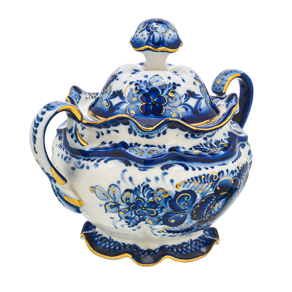 Сахарница «Семейная». Гжель в золоте - интернет магазин Русь Велика я фото 1