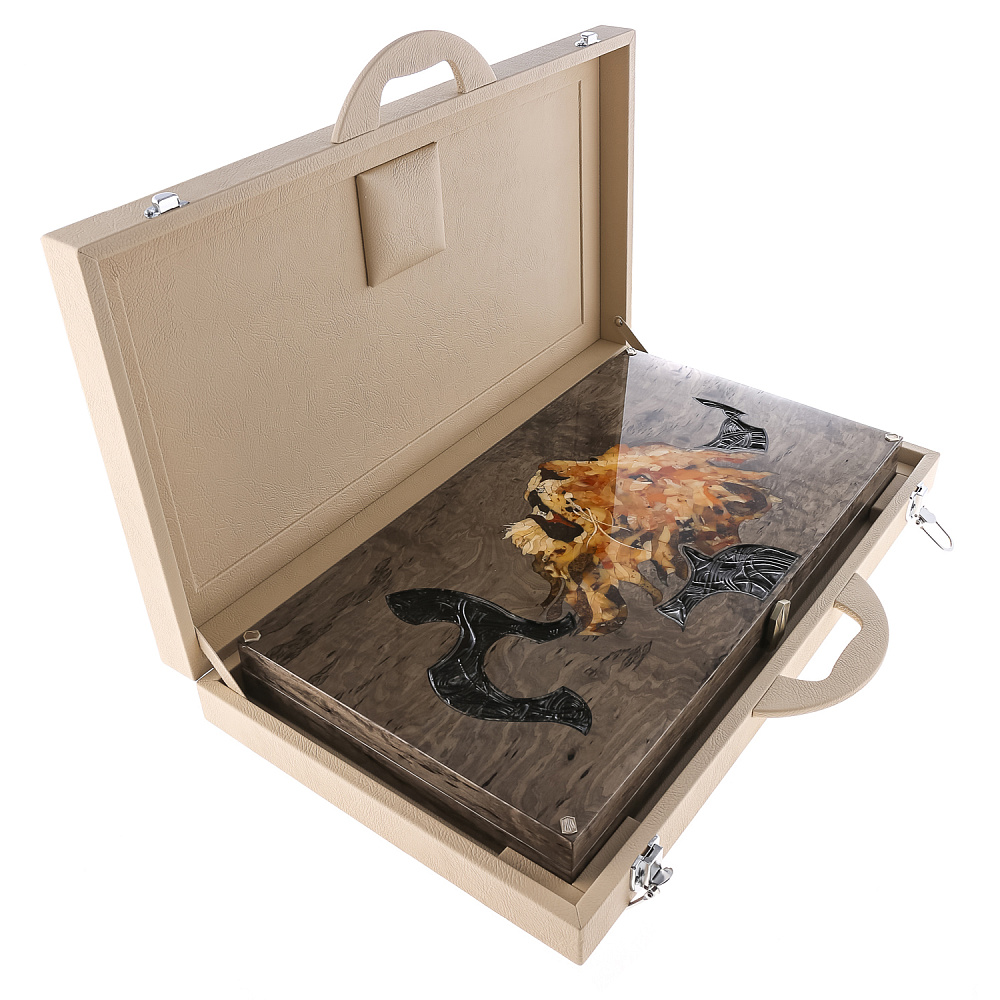 Нарды с янтарной инкрустацией «Лев» 64х60 см - интернет магазин Русь Велика я фото 1