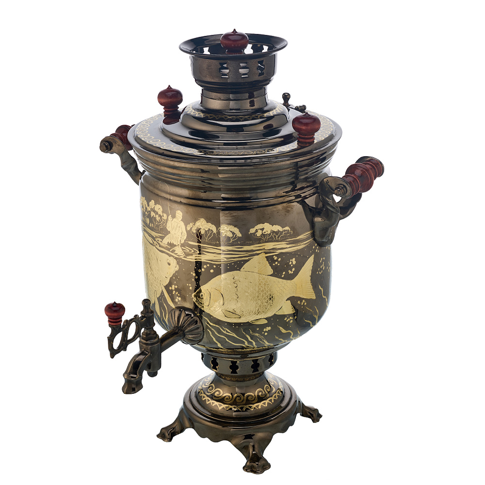 Самовар комбинированный 5 л с гравировкой «Рыбалка» - интернет магазин Русь Велика я фото 1