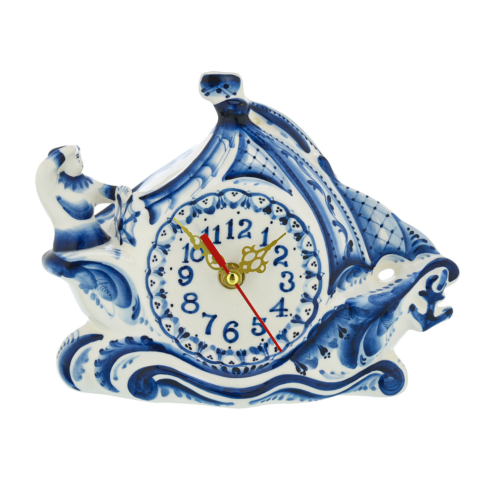 Часы настольные «Кораблик». Гжель - интернет магазин Русь Велика я 