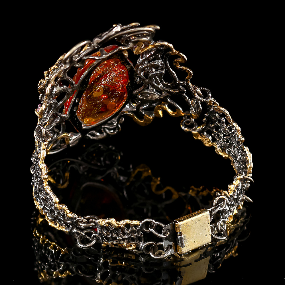 Браслет с янтарной вставкой и фианитами. Серебро 925*. Вес 36,73 г - интернет магазин Русь Велика я фото 3