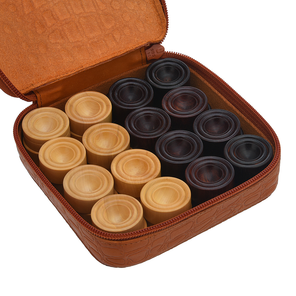 Набор деревянных фишек для нард в кожаном футляре - интернет магазин Русь Велика я 