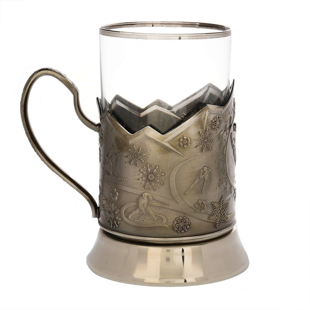 Подстаканник «Хоккей с шайбой». Латунь. Никелированный - интернет магазин Русь Велика я фото 1