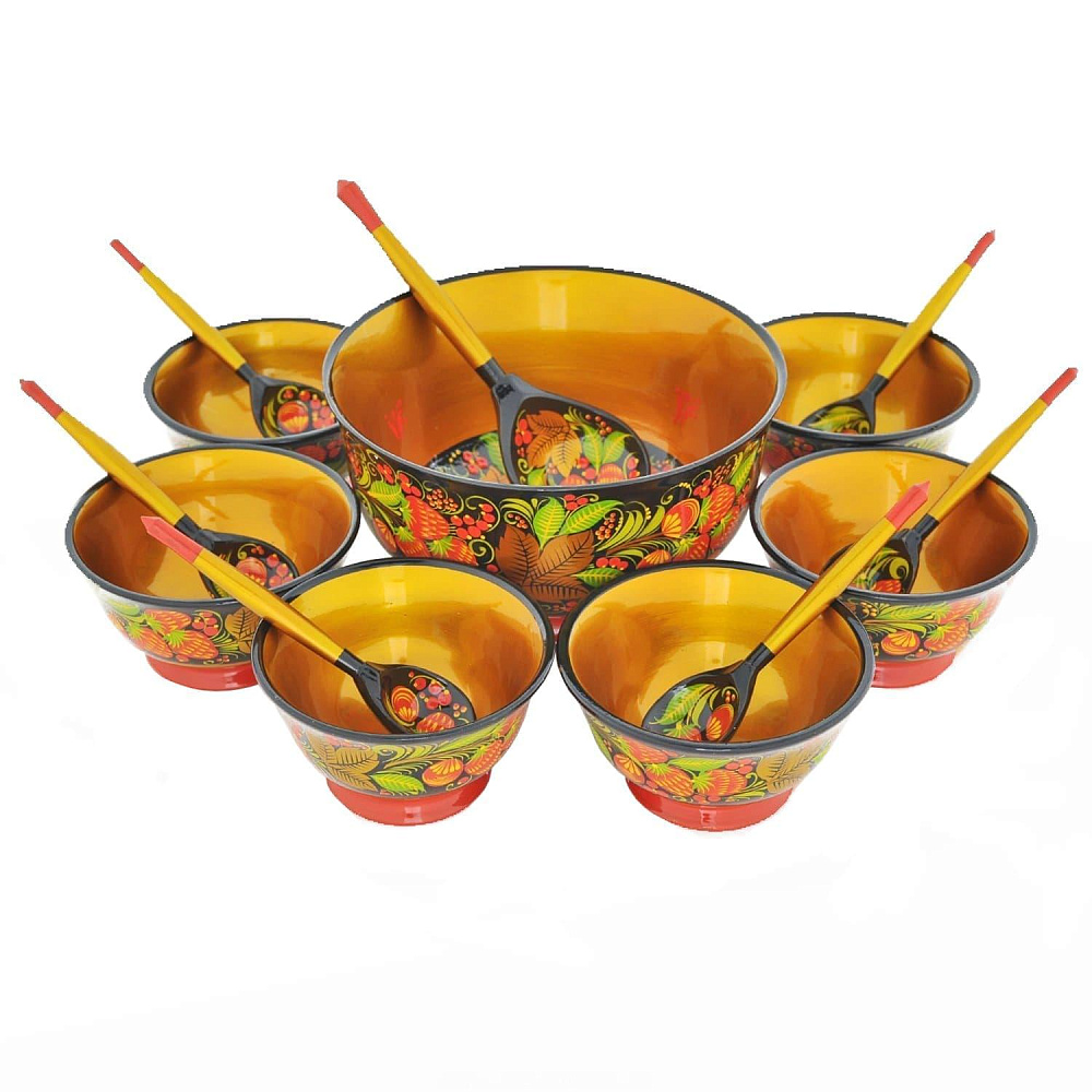 Набор для ягод 14 предметов. Хохлома - интернет магазин Русь Велика я 