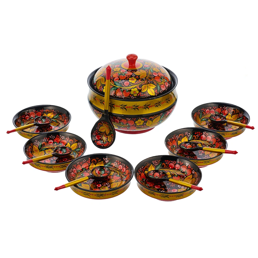 Набор посуды для грибов. Хохлома - интернет магазин Русь Велика я фото 1