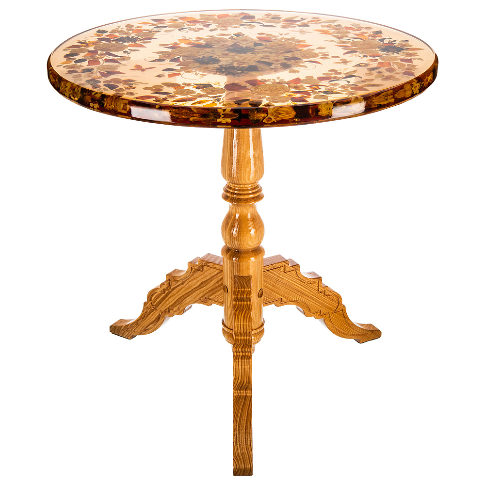 Стол с инкрустацией из янтаря «Бесконечность» - интернет магазин Русь Велика я 