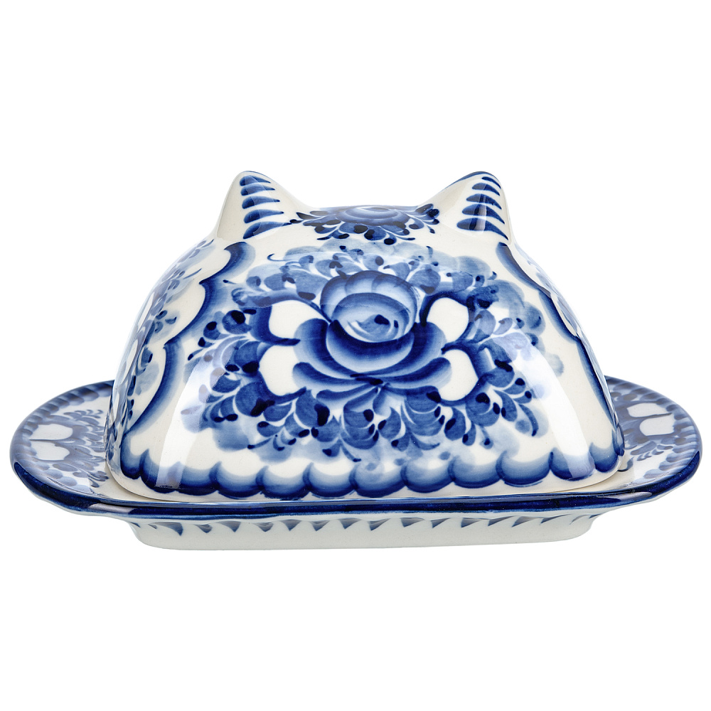 Масленка «Кот». Гжель - интернет магазин Русь Велика я фото 3