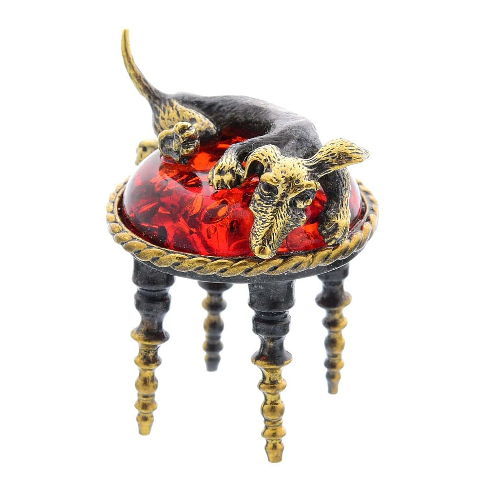 Статуэтка с янтарем «Такса на пуфике» - интернет магазин Русь Велика я 