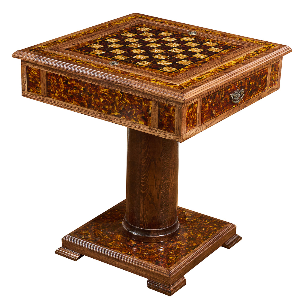 Янтарный стол с шахматами и нардами 62х62 см - интернет магазин Русь Велика я фото 16