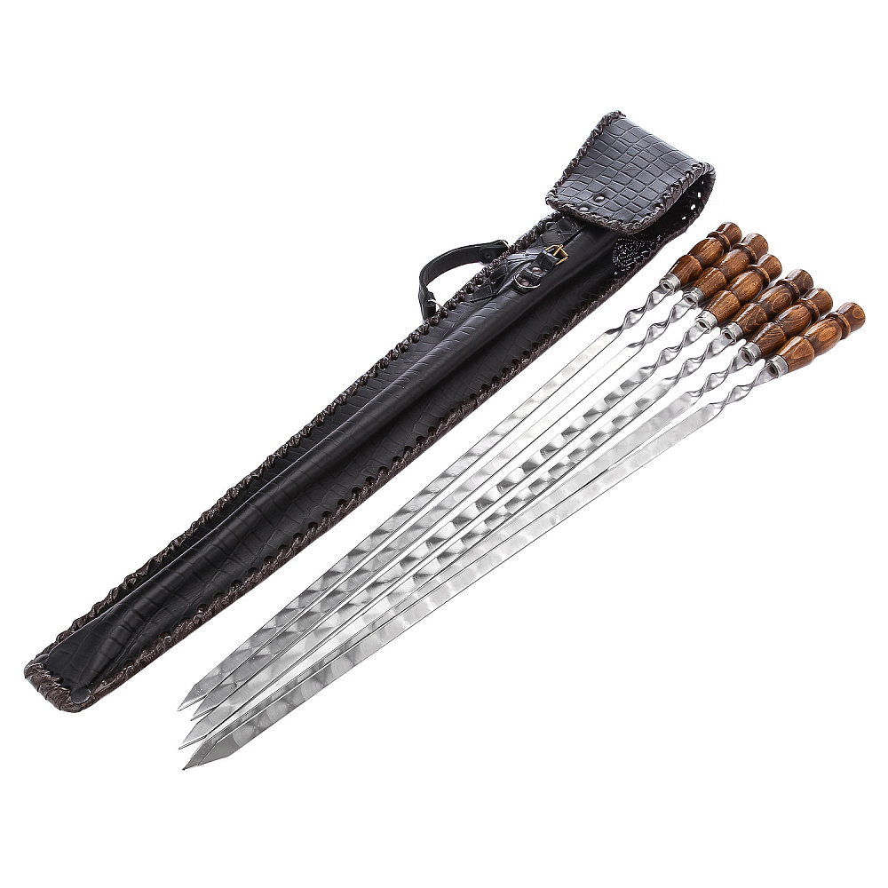 Шашлычный набор в кожаном чехле «Точеная ручка» - интернет магазин Русь Велика я 