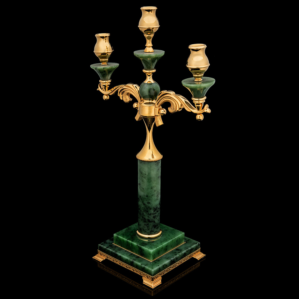 Подсвечник трехрожковый из нефрита. Златоуст - интернет магазин Русь Велика я фото 1