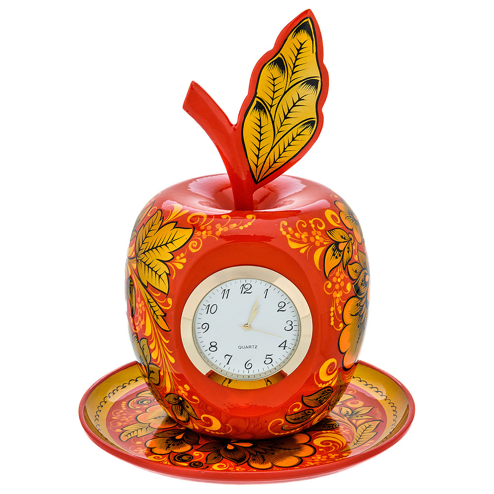Настольные часы «Яблоко на тарелочке». Хохлома - интернет магазин Русь Велика я 