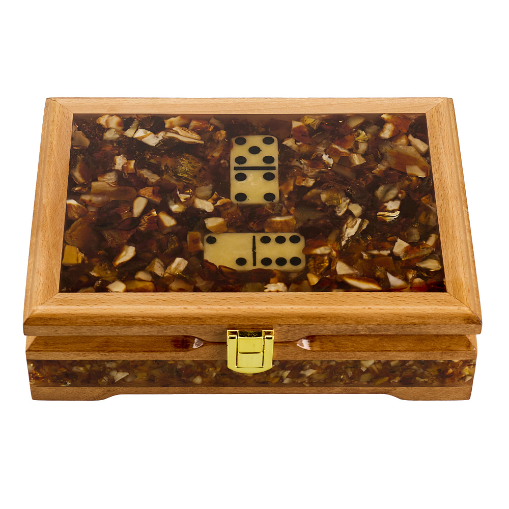 Домино в шкатулке из янтаря - интернет магазин Русь Велика я 