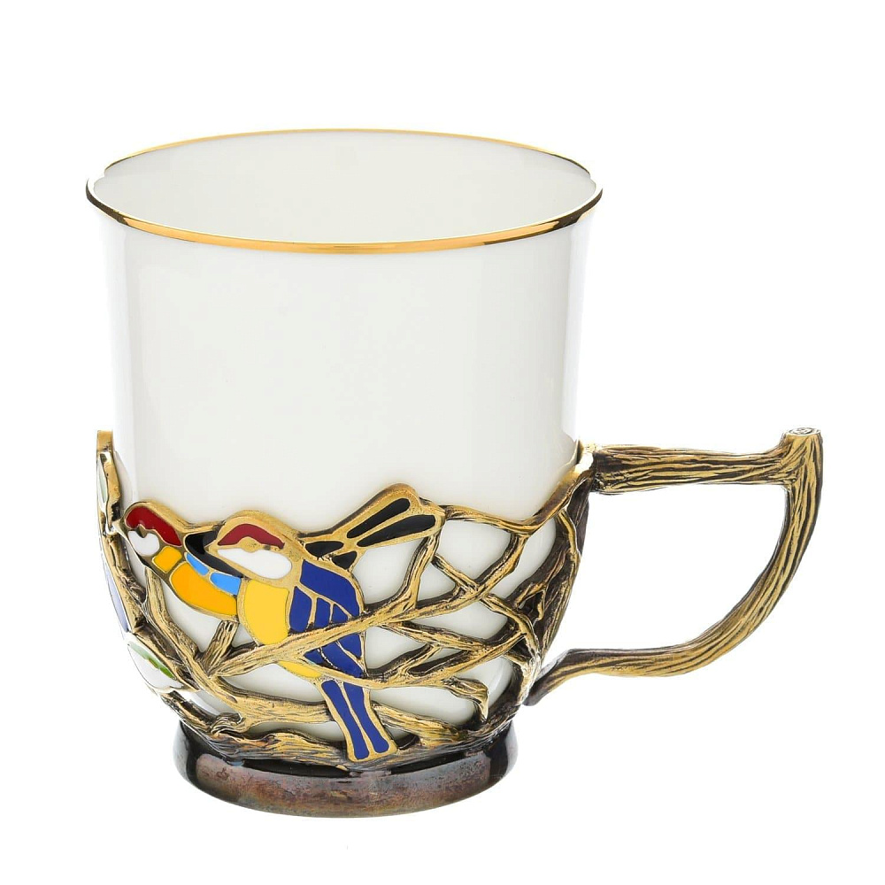 Чашка «Птицы» с фарфором и эмалью - интернет магазин Русь Велика я фото 1