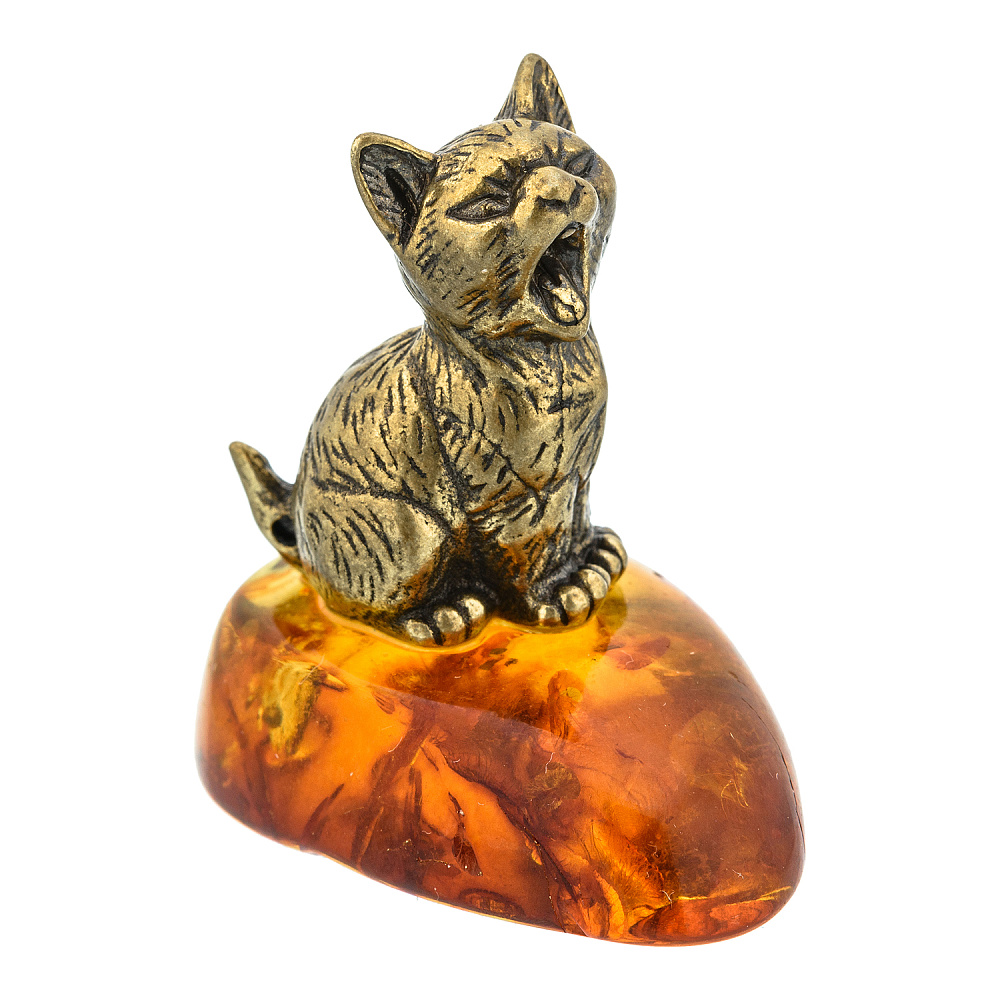 Статуэтка с янтарем «Голодный котенок» - интернет магазин Русь Велика я 