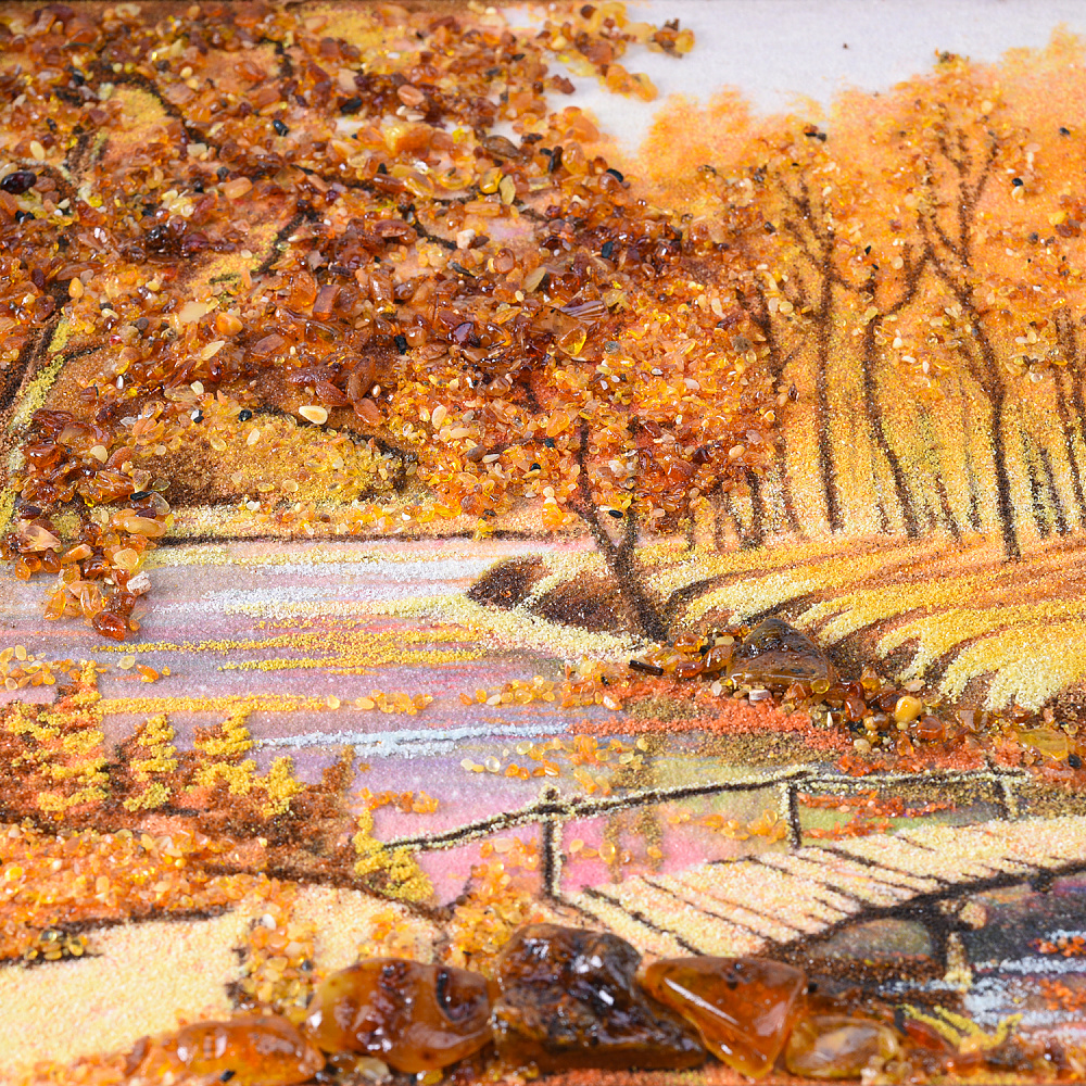 Картина янтарная «Пейзаж. Осенняя прогулка» 30х40 см - интернет магазин Русь Велика я фото 2