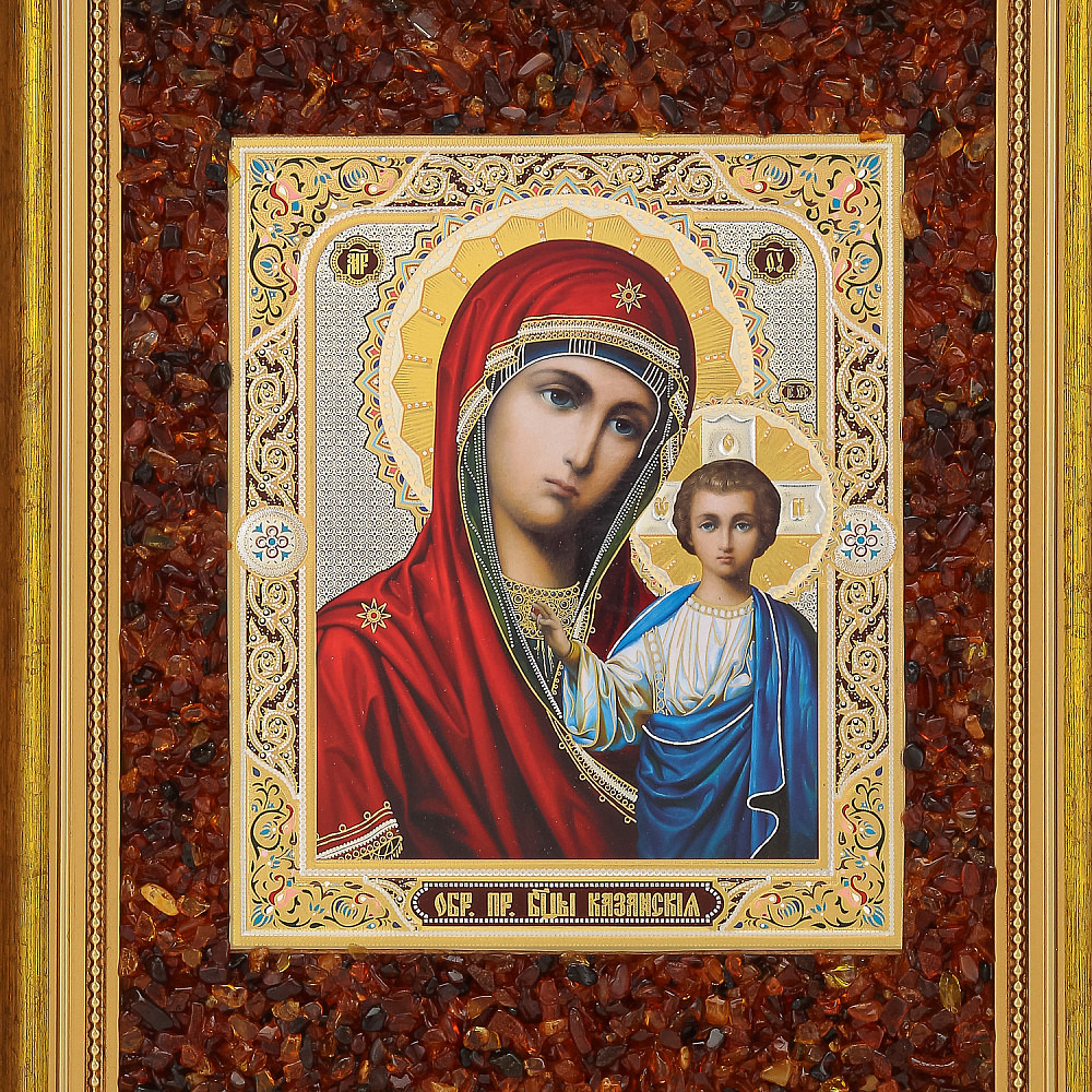 Настенная янтарная икона «Божья Матерь Казанская» 27х31,5 см - интернет магазин Русь Велика я фото 2